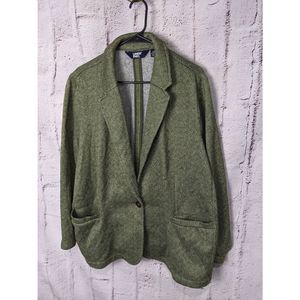 Lands' End Women's One Button Blazer Green Chevron Jacket Sz 2X 20W-22W